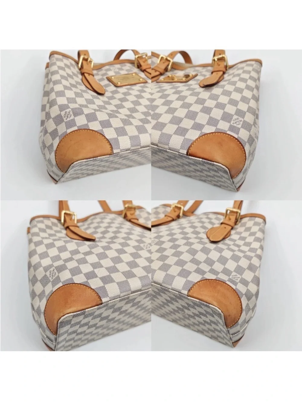 Louis Vuitton Damier Azur Check Canvas Tote with Tan Leather & Gold Hardware - Picture 11 of 14